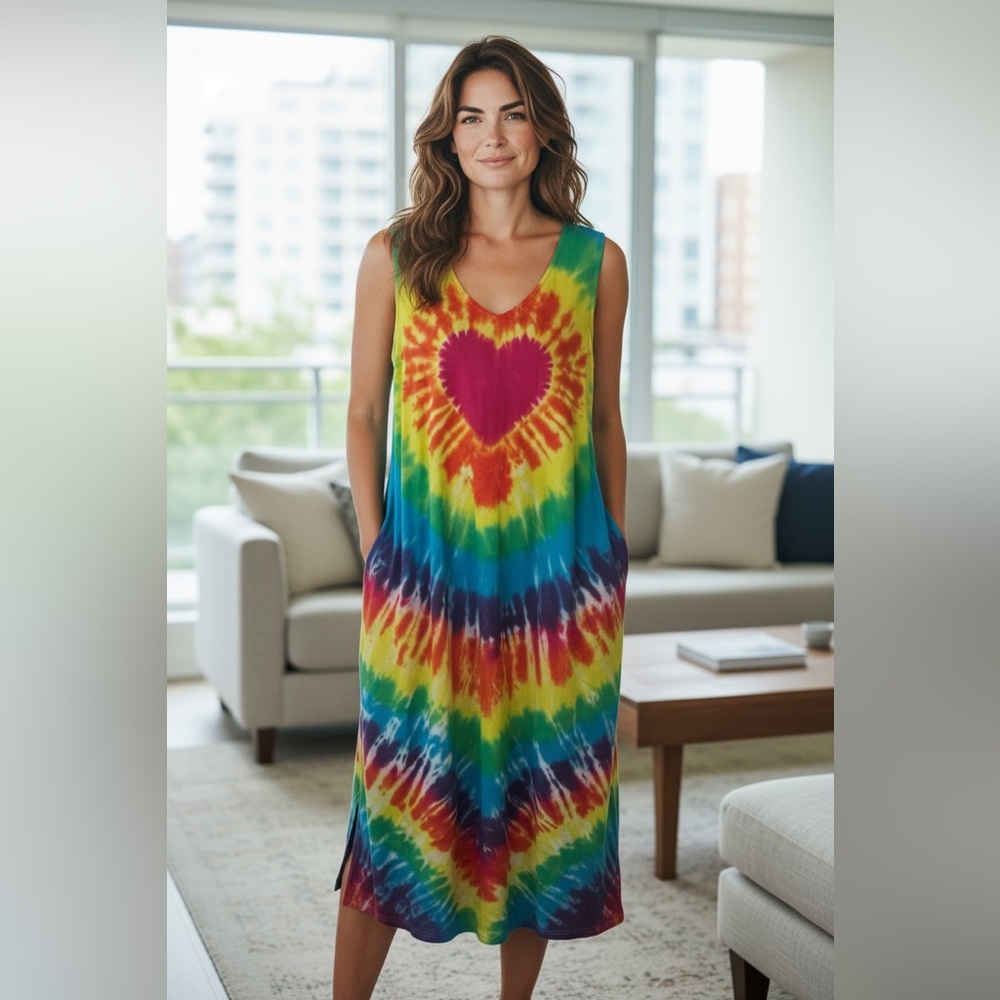 Dharma‎ Trading Company Colorful Tie-Dye Sleeveless Dress large